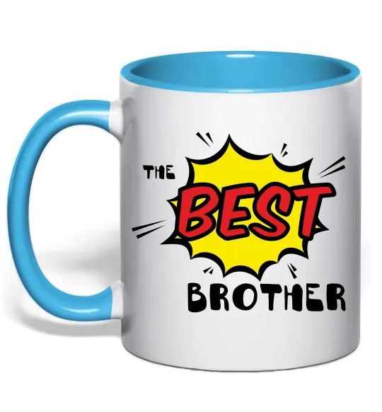 Чашка з кольоровою ручкою The best brother Блакитний фото