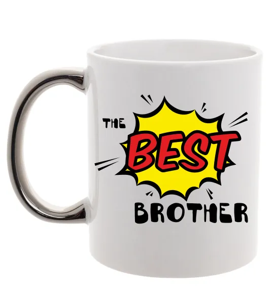 Чашка з кольоровою ручкою The best brother Срібло фото