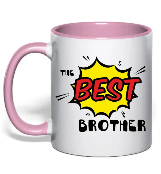 Чашка з кольоровою ручкою The best brother Ніжно рожевий фото