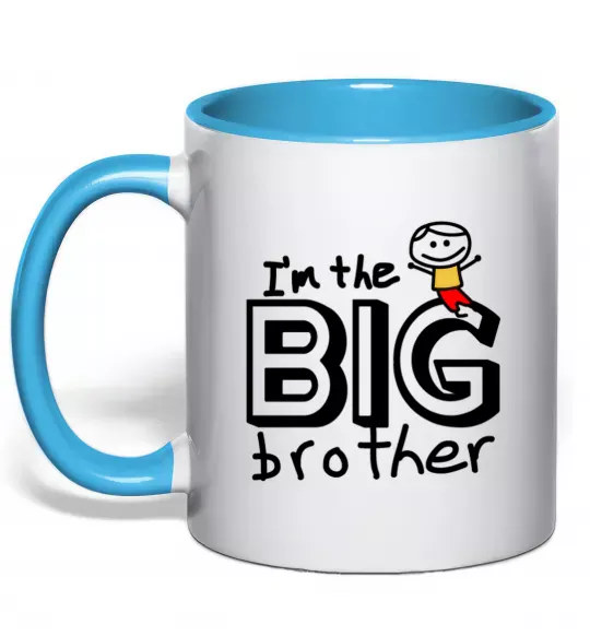 Чашка з кольоровою ручкою I'm the big brother Блакитний фото