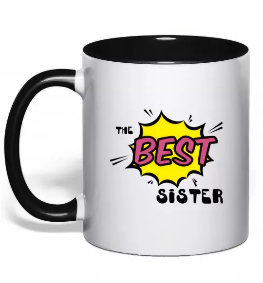 Чашка з кольоровою ручкою The best sister Чорний фото