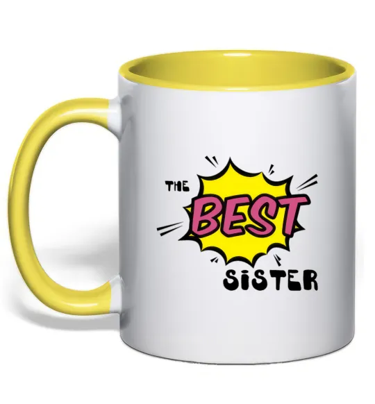 Чашка з кольоровою ручкою The best sister Лимонний фото