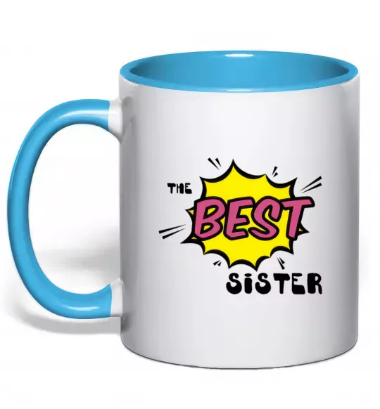 Чашка з кольоровою ручкою The best sister Блакитний фото