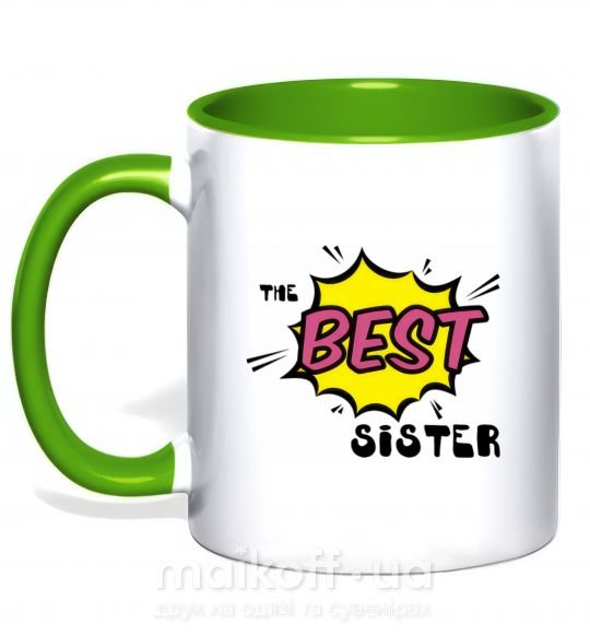 Чашка з кольоровою ручкою The best sister Зелений фото