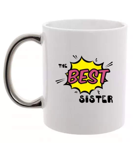 Чашка з кольоровою ручкою The best sister Срібло фото