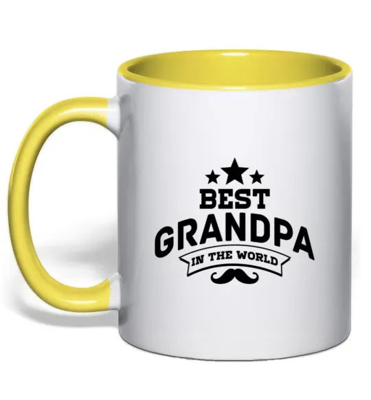 Чашка с цветной ручкой Best grandpa in the world Лимонный фото