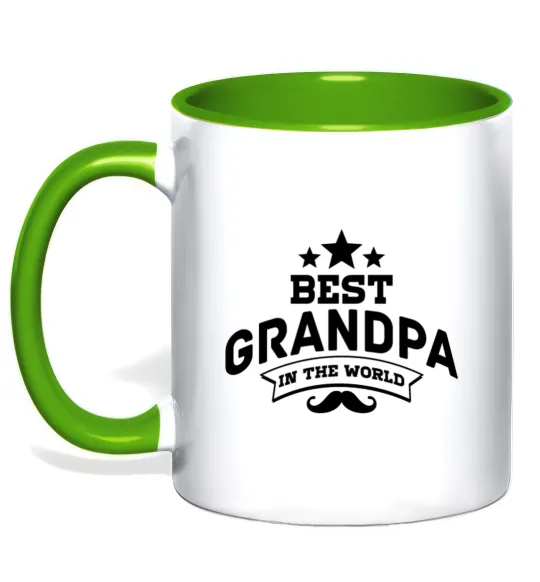 Чашка с цветной ручкой Best grandpa in the world Лаймовый фото