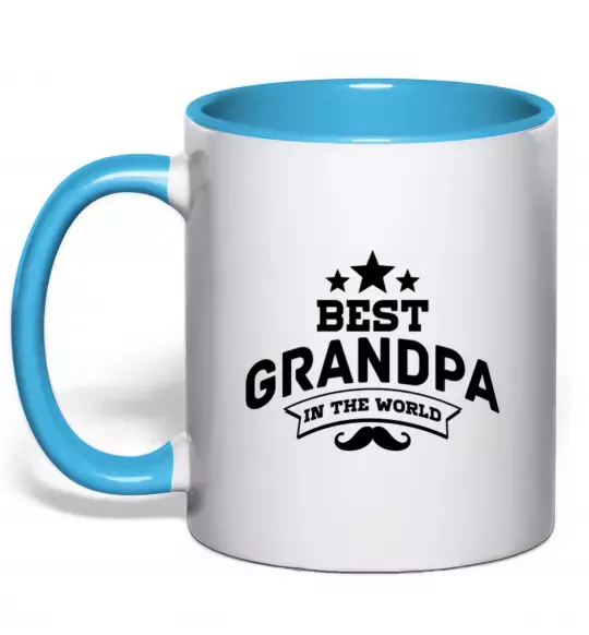 Чашка с цветной ручкой Best grandpa in the world Голубой фото