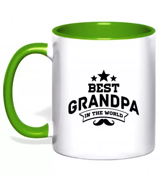 Чашка с цветной ручкой Best grandpa in the world Зеленый фото