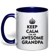 Чашка з кольоровою ручкою Keep calm i am an awesome grandpa Глибокий темно-синій фото