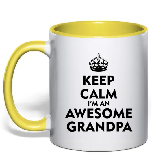 Чашка з кольоровою ручкою Keep calm i am an awesome grandpa Лимонний фото