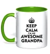 Чашка з кольоровою ручкою Keep calm i am an awesome grandpa Лаймовий фото