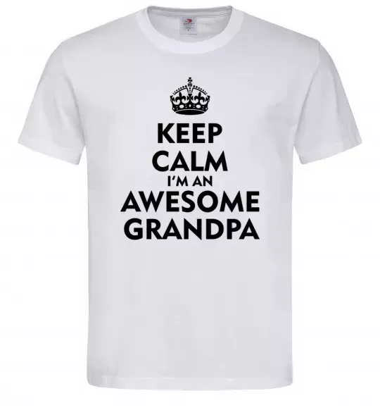 Мужская футболка Keep calm i am an awesome grandpa Белый фото