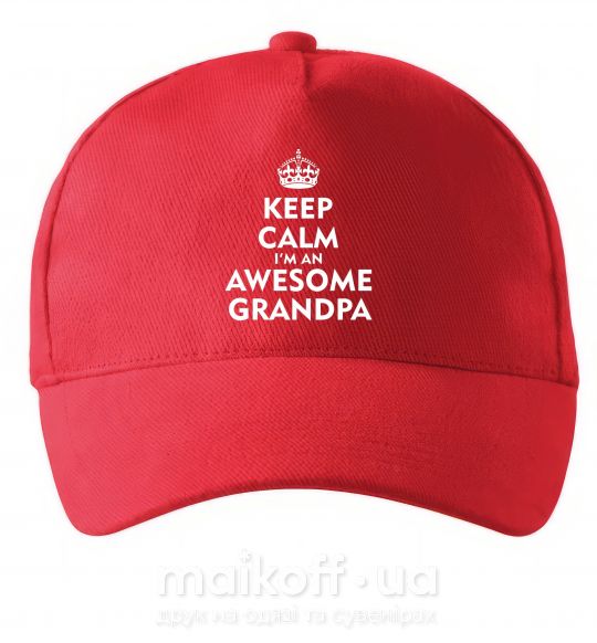 Кепка Keep calm i am an awesome grandpa Красный фото