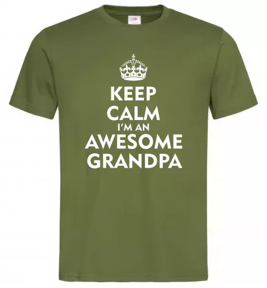 Мужская футболка Keep calm i am an awesome grandpa Оливковый фото