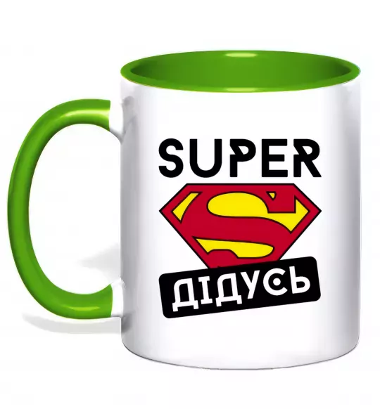 Чашка с цветной ручкой Super дідусь Зеленый фото