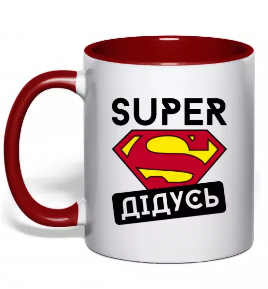 Чашка с цветной ручкой Super дідусь Красный фото