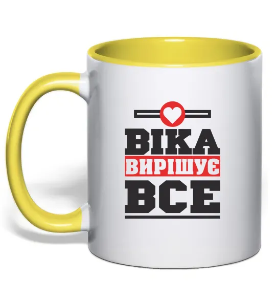 Чашка з кольоровою ручкою Віка вирішує все Лимонний фото