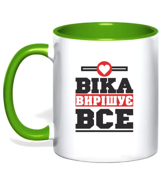 Чашка з кольоровою ручкою Віка вирішує все Лаймовий фото