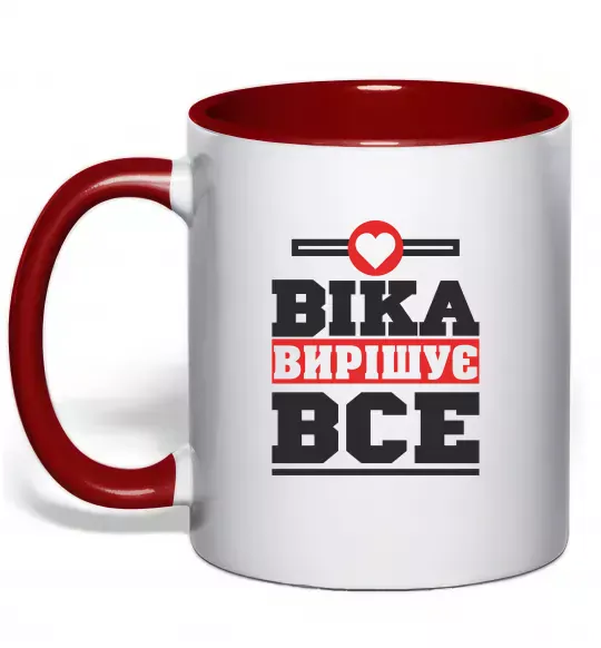 Чашка с цветной ручкой Віка вирішує все Красный фото