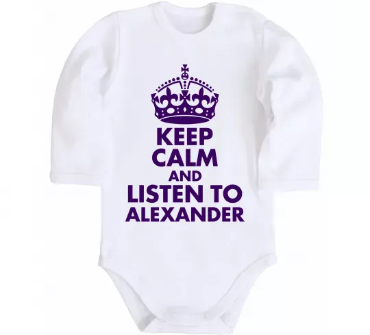 Детский боди Keep calm and listen to Alexander Белый фото