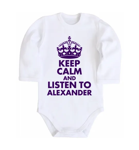 Дитячий бодік Keep calm and listen to Alexander Білий фото