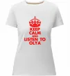 Жіноча преміум футболка Keep calm and listen to Olya Білий фото