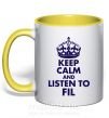 Чашка с цветной ручкой Keep calm and listen to Fil Солнечно желтый фото