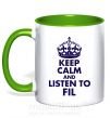 Чашка з кольоровою ручкою Keep calm and listen to Fil Зелений фото