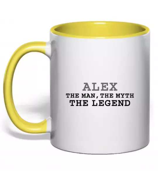 Чашка з кольоровою ручкою Alex the man the myth the legend Сонячно жовтий фото