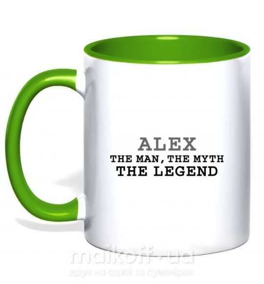 Чашка с цветной ручкой Alex the man the myth the legend Зеленый фото