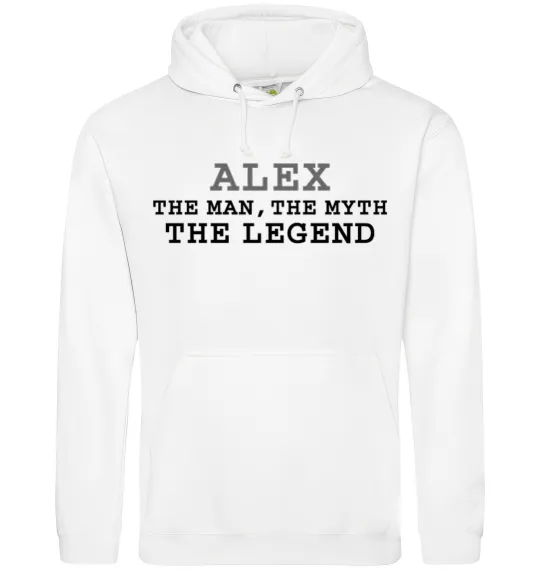 Мужская толстовка (худи) Alex the man the myth the legend Белый фото