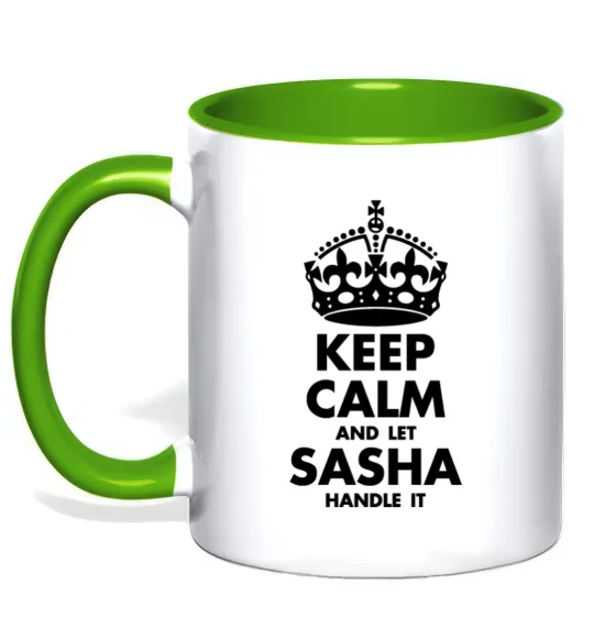 Чашка з кольоровою ручкою Keep calm and let Sasha handle it Лаймовий фото