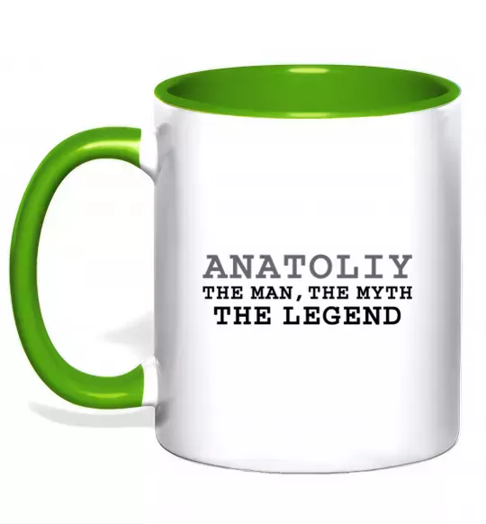 Чашка з кольоровою ручкою Anatoliy the man the myth the legend Зелений фото