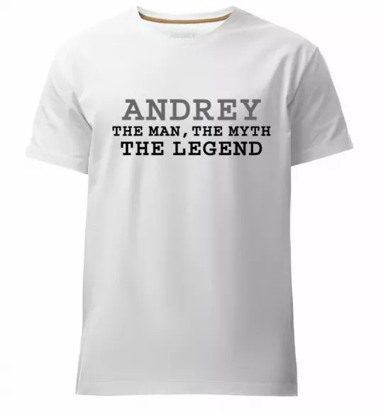 Мужская премиум футболка Andrey the man the myth the legend Белый фото