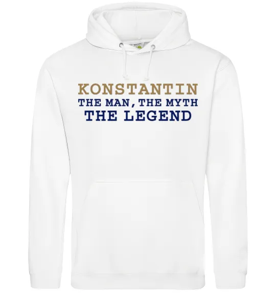 Мужская толстовка (худи) Konstantin the man the myth the legend Белый фото