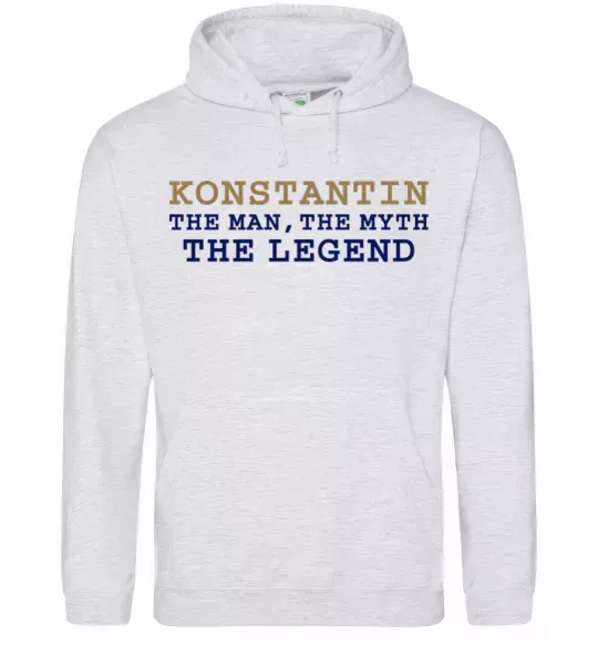 Мужская толстовка (худи) Konstantin the man the myth the legend Серый меланж фото