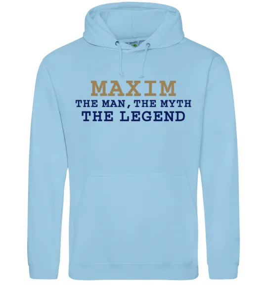 Чоловіча толстовка (худі) Maxim the man the myth the legend Блакитний фото
