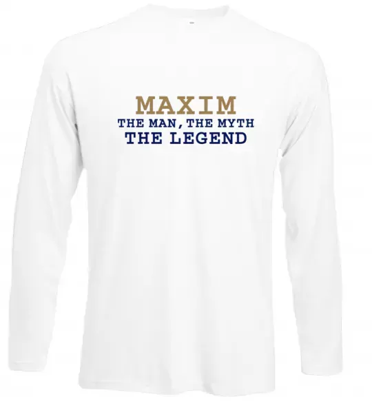 Лонгслив Maxim the man the myth the legend Белый фото