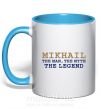 Чашка з кольоровою ручкою Mikhail the man the myth the legend Блакитний фото