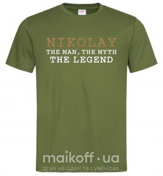 Мужская футболка Nikolay the man the myth the legend Оливковый фото