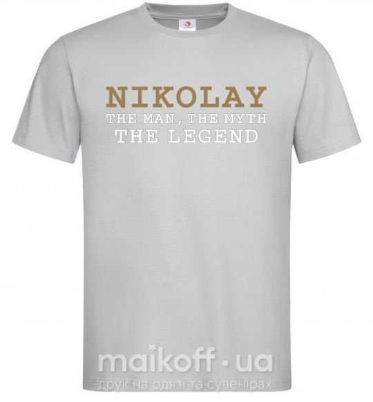 Мужская футболка Nikolay the man the myth the legend Серый фото