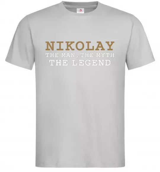 Мужская футболка Nikolay the man the myth the legend Серый фото