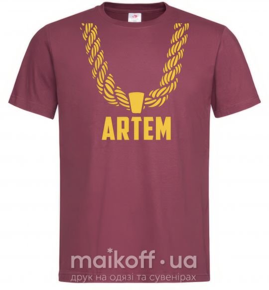 Мужская футболка Artem золотая цепь Бордовый фото