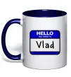 Чашка з кольоровою ручкою Hello my name is Vlad Глибокий темно-синій фото
