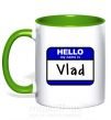 Чашка з кольоровою ручкою Hello my name is Vlad Зелений фото