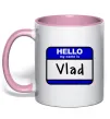 Чашка з кольоровою ручкою Hello my name is Vlad Ніжно рожевий фото