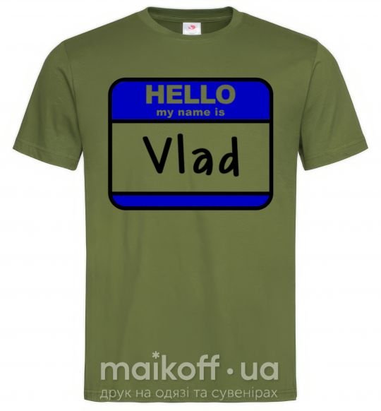 Мужская футболка Hello my name is Vlad Оливковый фото