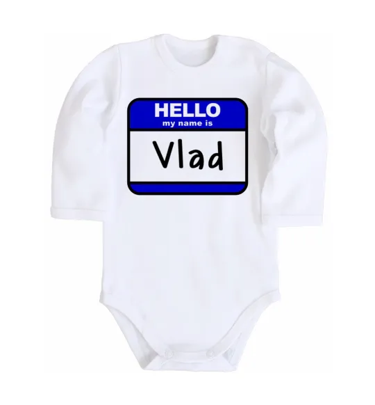 Дитячий бодік Hello my name is Vlad Білий фото