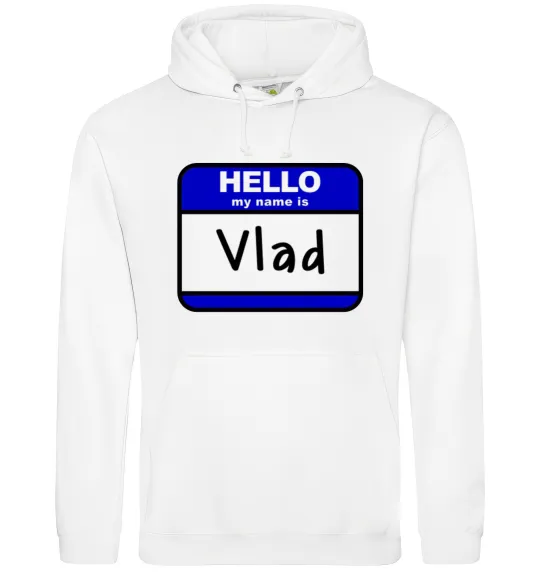 Чоловіча толстовка (худі) Hello my name is Vlad Білий фото